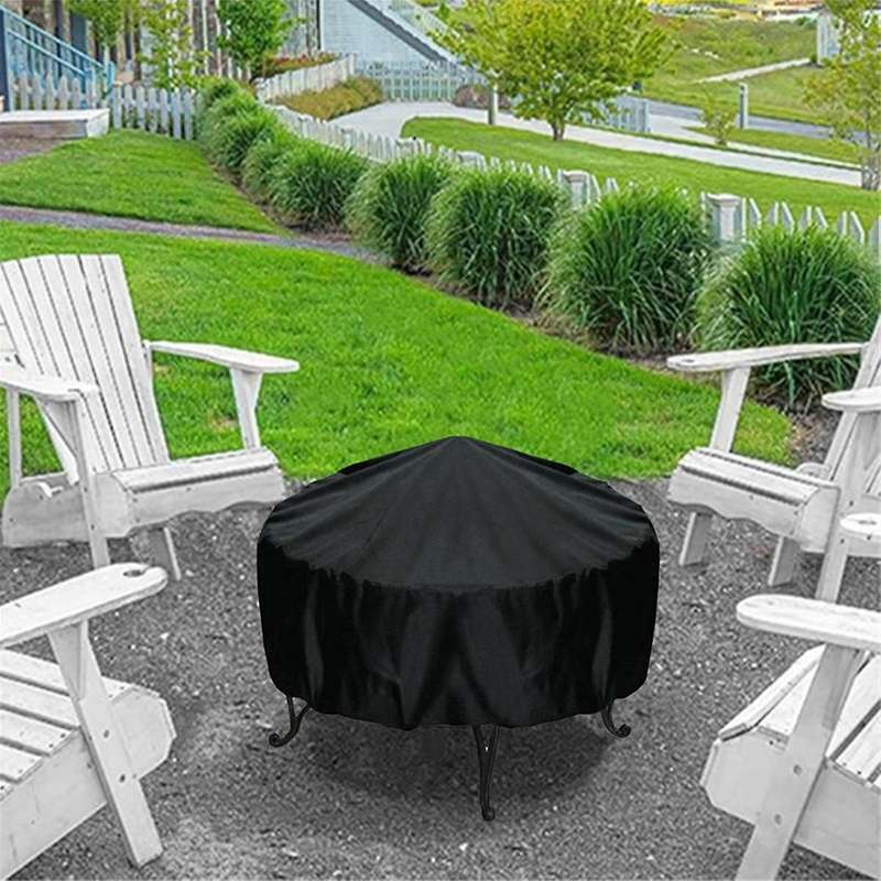 Fire Pit Cover Round 36 Inch Fire Pit Cover, Black, Windproof Drawstring and Waterproof Layer for 30