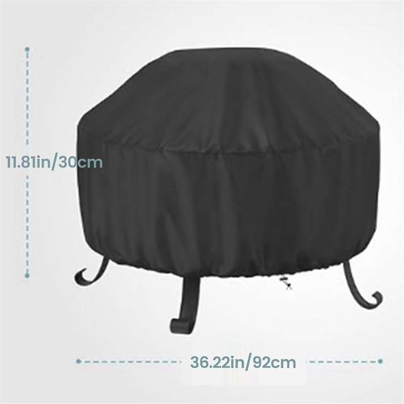 Fire Pit Cover Round 36 Inch Fire Pit Cover, Black, Windproof Drawstring and Waterproof Layer for 30