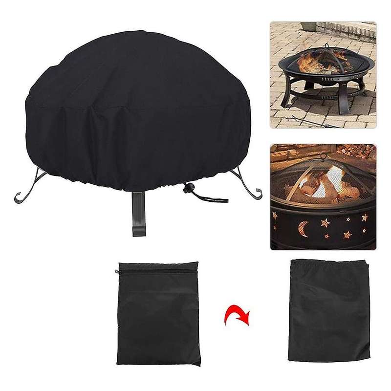 Fire Pit Cover Round, Waterproof Windproof Oxford Cloth Fire Pit Fireplace Outdoor Furnitureprotecti