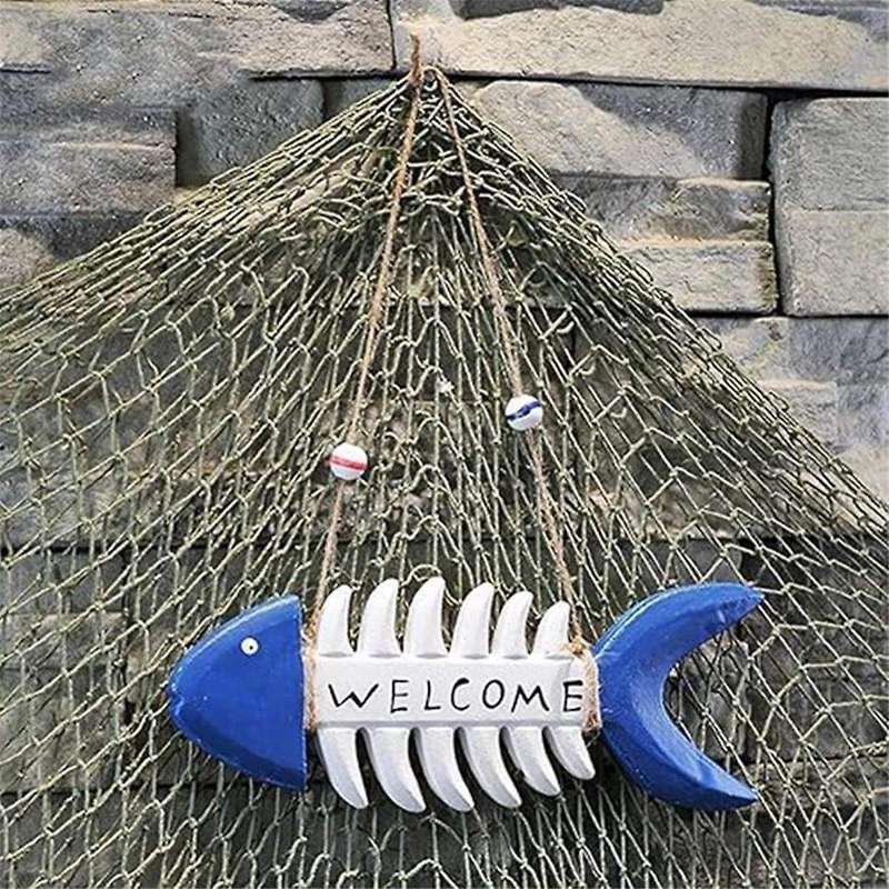 Fish Bone Welcome Sign Fish Wall Decor Mediterranean Beach- Welcome Sign Wooden Fish Skeleton Nautic