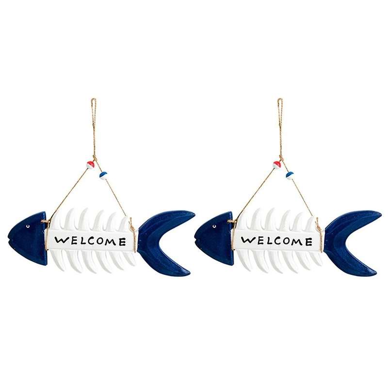 Fish Bone Welcome Sign Fish Wall Decor Mediterranean Beach- Welcome Sign Wooden Fish Skeleton Nautic