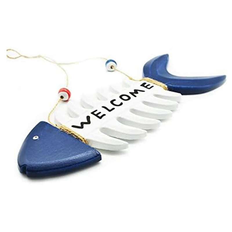 Fish Bone Welcome Sign Fish Wall Decor Mediterranean Beach- Welcome Sign Wooden Fish Skeleton Nautic