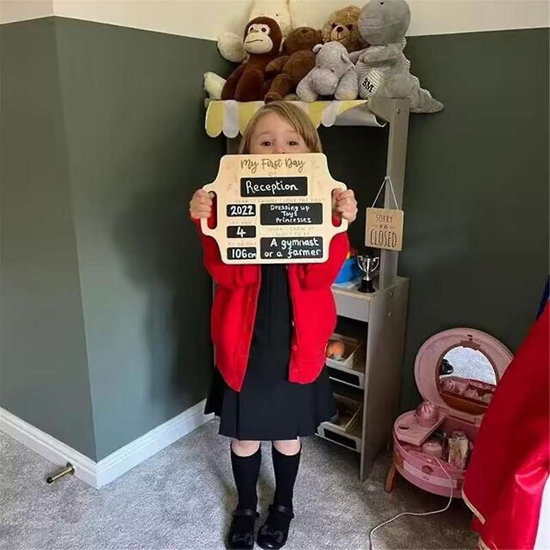 First Day Of School Sign - Reusable Memory Photo Board with Handles Starting School Nursery Prescho