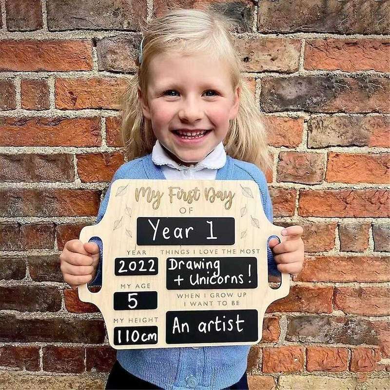 First Day Of School Sign - Reusable Memory Photo Board with Handles Starting School Nursery Prescho