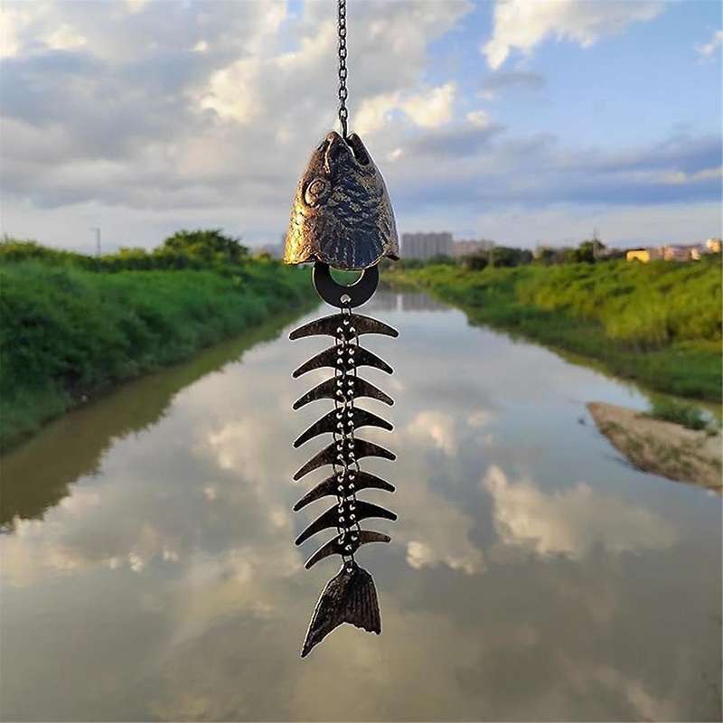 Fish Windchime,fish Skeleton Windchime,fish Bone Cast Iron Wind Chimes Vintage Metal Wind Chimes Out