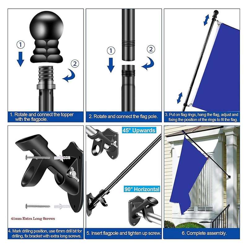 Flag Pole Set for House Porch, 6 FT Thickened Stainless Steel Wall Mount Flagpole Rotating Flagpole