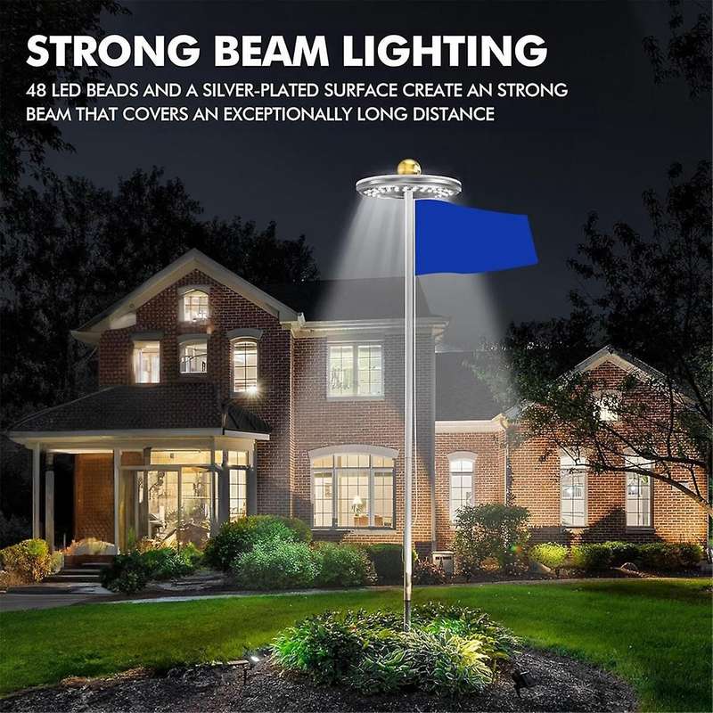 FlagPole Light Solar Powered Spotlight Outdoor, 48 LED Waterproof Solar FlagPole Light, Top Mounted