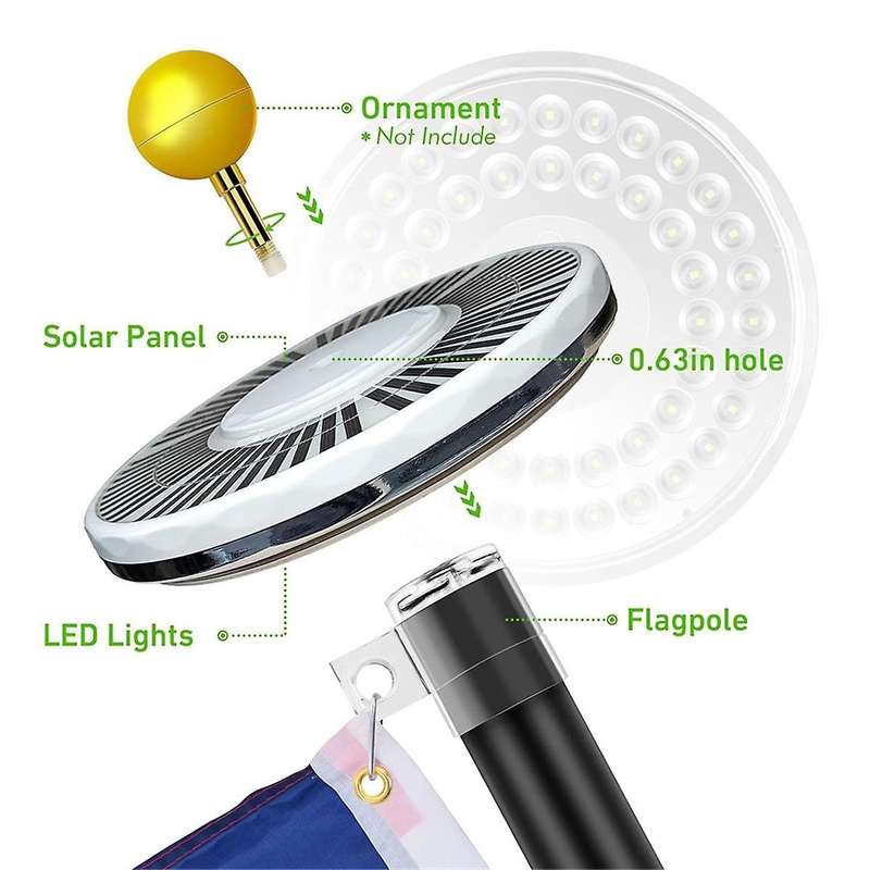 FlagPole Light Solar Powered Spotlight Outdoor, 48 LED Waterproof Solar FlagPole Light, Top Mounted