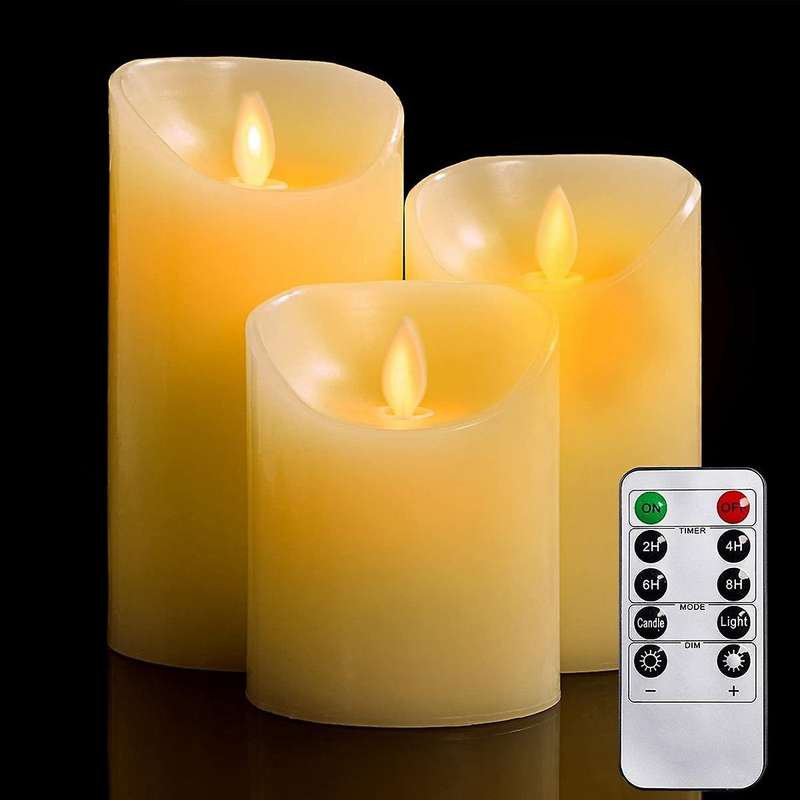 Flameless Candles,4in 5in 6in 3 Real Wax Not Plastic Pillars, Include Realistic Dancing Led Flames