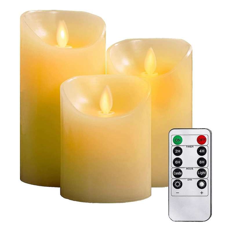 Flameless Candles,4in 5in 6in 3 Real Wax Not Plastic Pillars, Include Realistic Dancing Led Flames