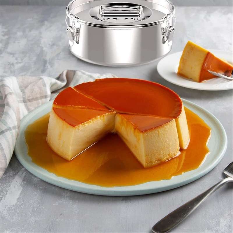 Flan Pan Mold 2.3 Qt , Stainless Steel Flan Mold with Lid - Flan Maker- Flan Maker