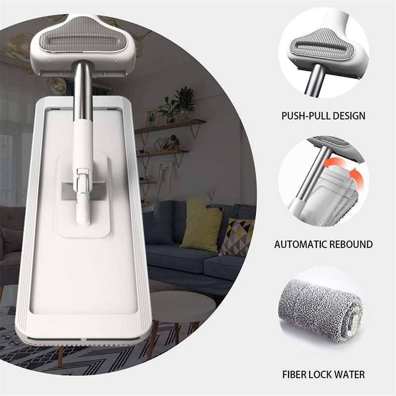 Flat Mop,hands-free Self Wringing Floor Cleaning Mop - Microfiber Floor Mop, Hand Washing Free Mop