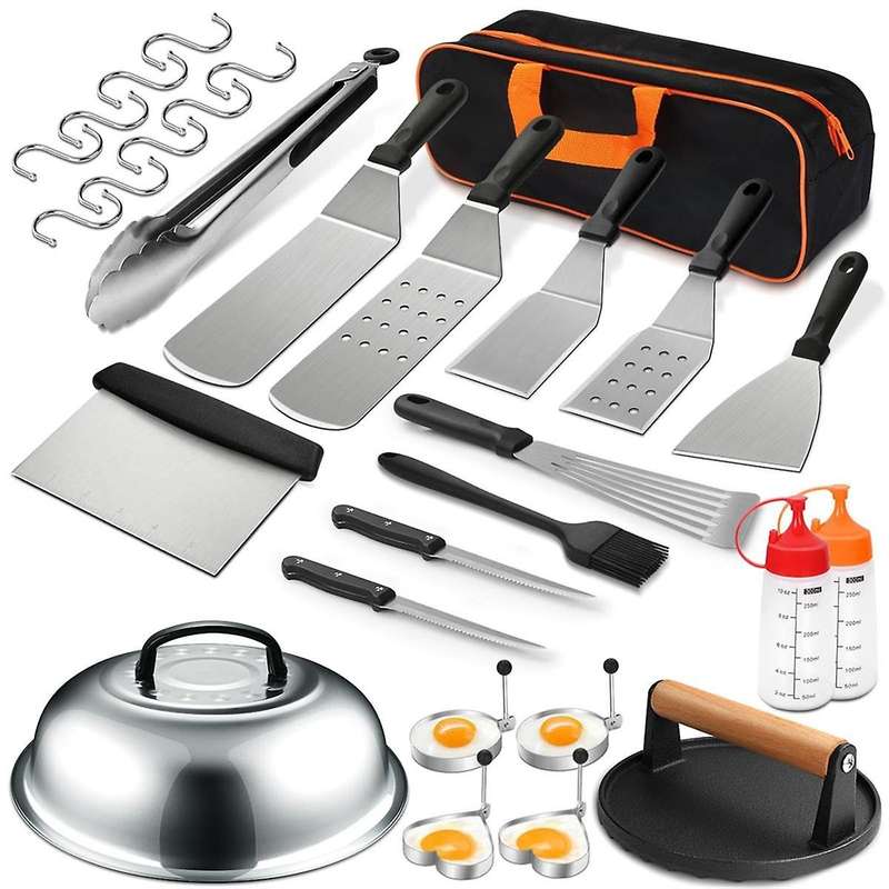 Flat Top BBQ Accessories Set, BBQ Spatula Set (with Extra Large Spatula), Flat Cover, Outdoor BBQ Sp