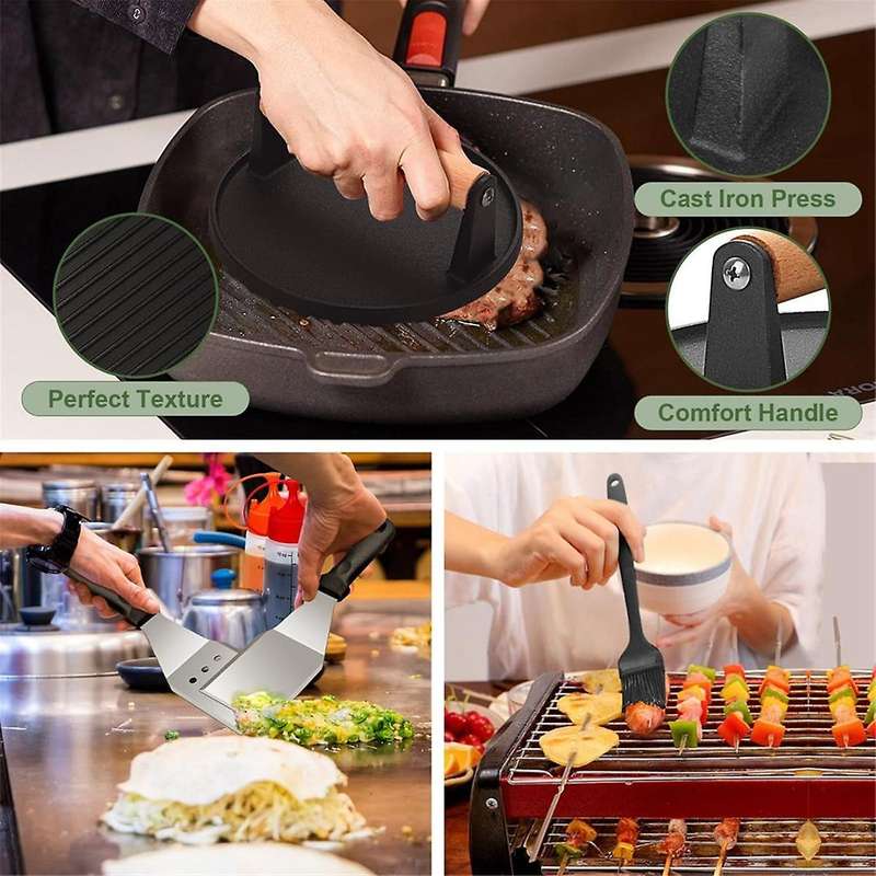 Flat Top BBQ Accessories Set, BBQ Spatula Set (with Extra Large Spatula), Flat Cover, Outdoor BBQ Sp