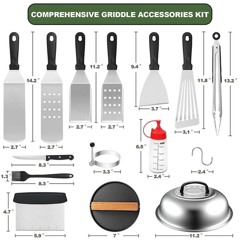 Flat Top BBQ Accessories Set, BBQ Spatula Set (with Extra Large Spatula), Flat Cover, Outdoor BBQ Sp