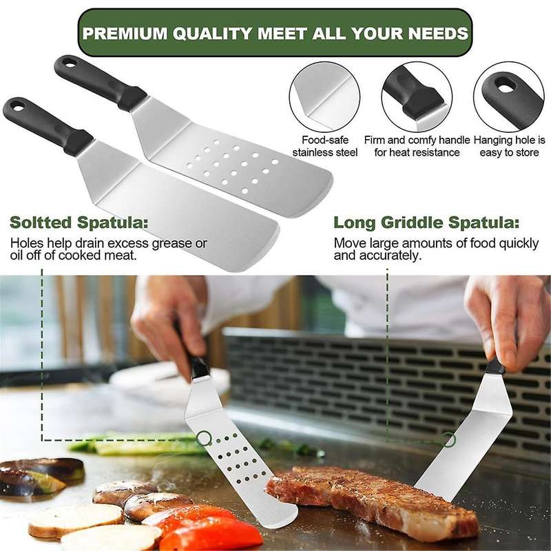 Flat Top BBQ Accessories Set, BBQ Spatula Set (with Extra Large Spatula), Flat Cover, Outdoor BBQ Sp