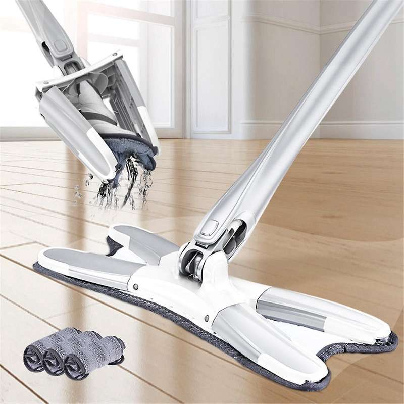 Flat Floor Mop with Replace Cloth Heads 360 Degree Squeeze Mop Hand-free Wash Household Lazy Mop Hom
