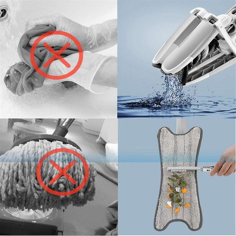 Flat Floor Mop with Replace Cloth Heads 360 Degree Squeeze Mop Hand-free Wash Household Lazy Mop Hom
