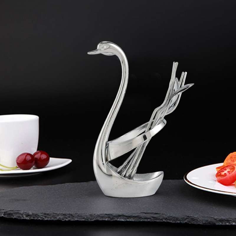 Flatware Set with Swan Holder,fruit/dessert Fork Cake/coffee Spoon Organizer, Tableware Decoration