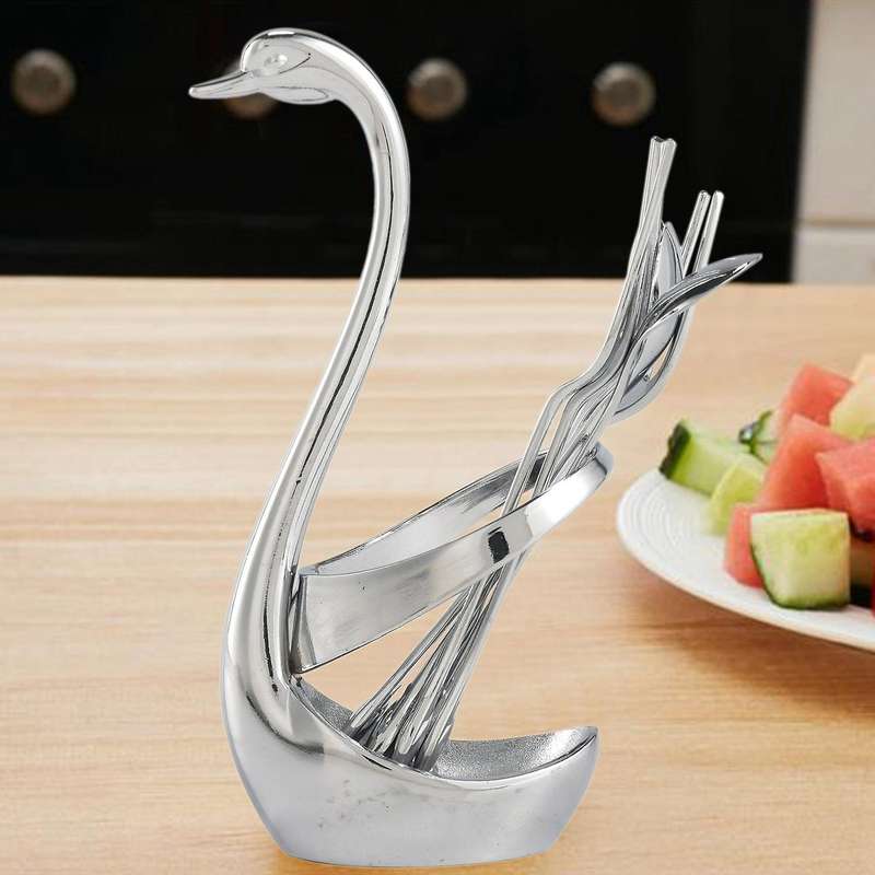 Flatware Set with Swan Holder,fruit/dessert Fork Cake/coffee Spoon Organizer, Tableware Decoration