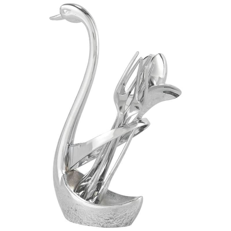 Flatware Set with Swan Holder,fruit/dessert Fork Cake/coffee Spoon Organizer, Tableware Decoration