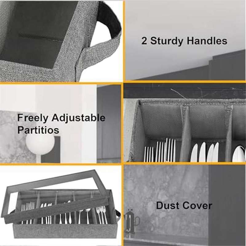 Flatware & Utensil Storage - Durable Silverware Storage Box with Adjustable Divider, 5 Compartment