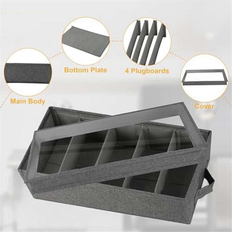 Flatware & Utensil Storage - Durable Silverware Storage Box with Adjustable Divider, 5 Compartment