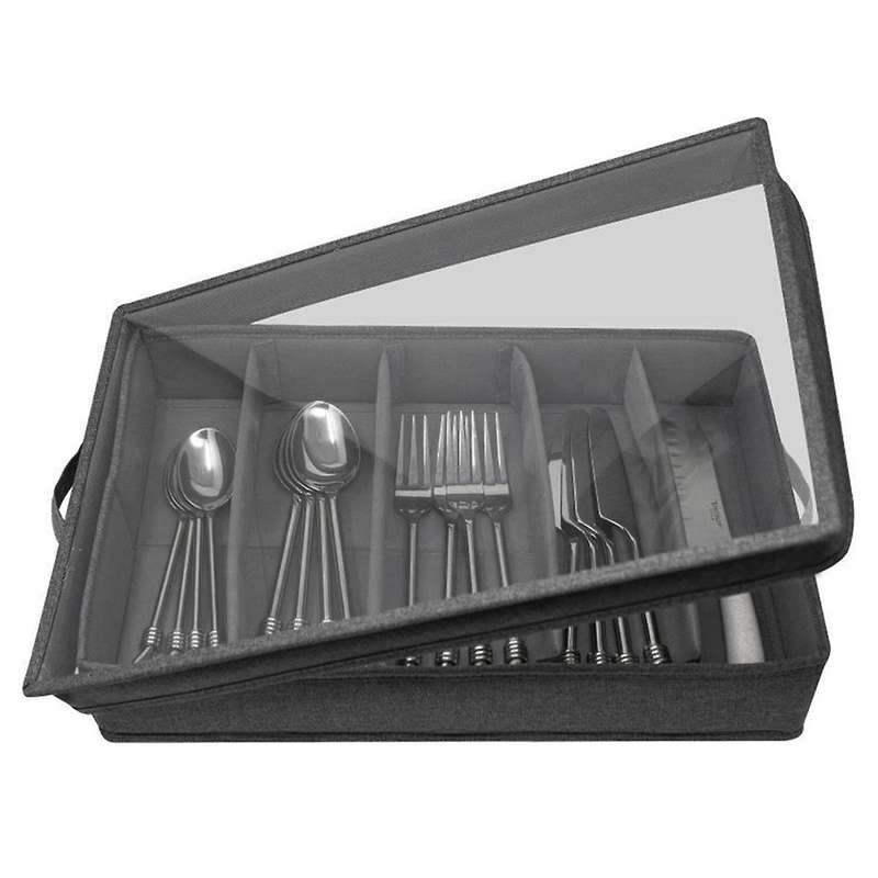 Flatware & Utensil Storage - Durable Silverware Storage Box with Adjustable Divider, 5 Compartment