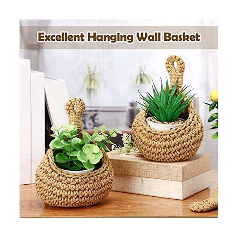 Flax Hanging Storage Basket Teardrop Shape Woven Boho Wall Fruit Basket Wall Planters for Kitchen D