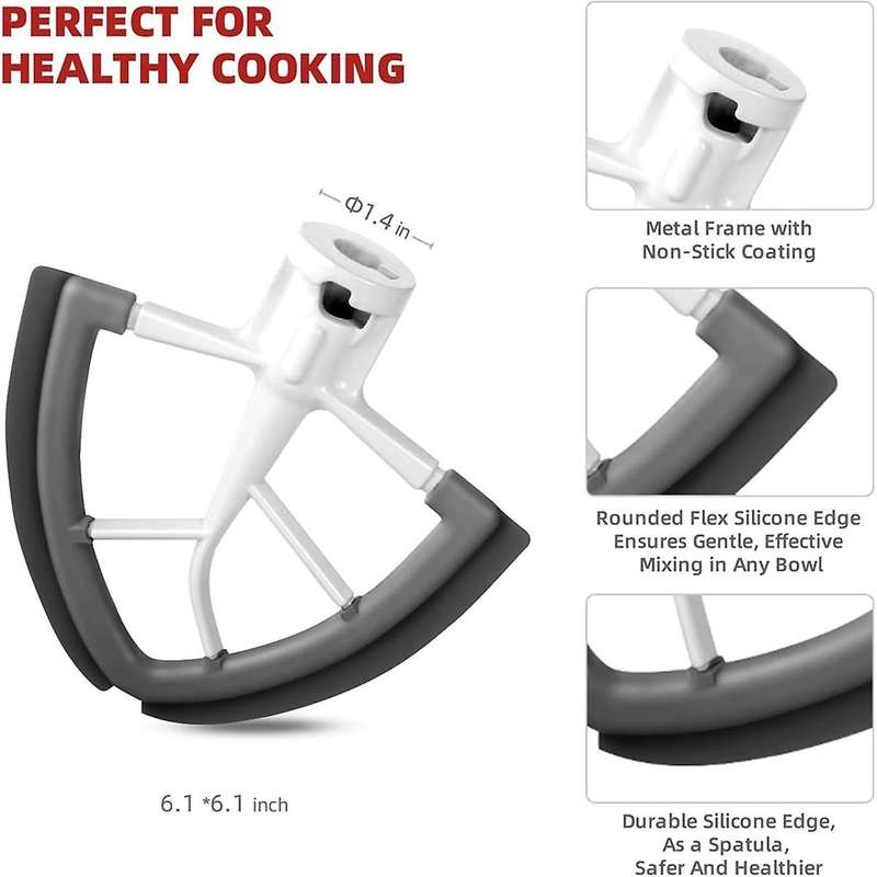 Flex Edge Beater for Mixer 4.5-5 Quart Tilt-head, Paddle Attachment Mixer with Silicone Edges Bowl S