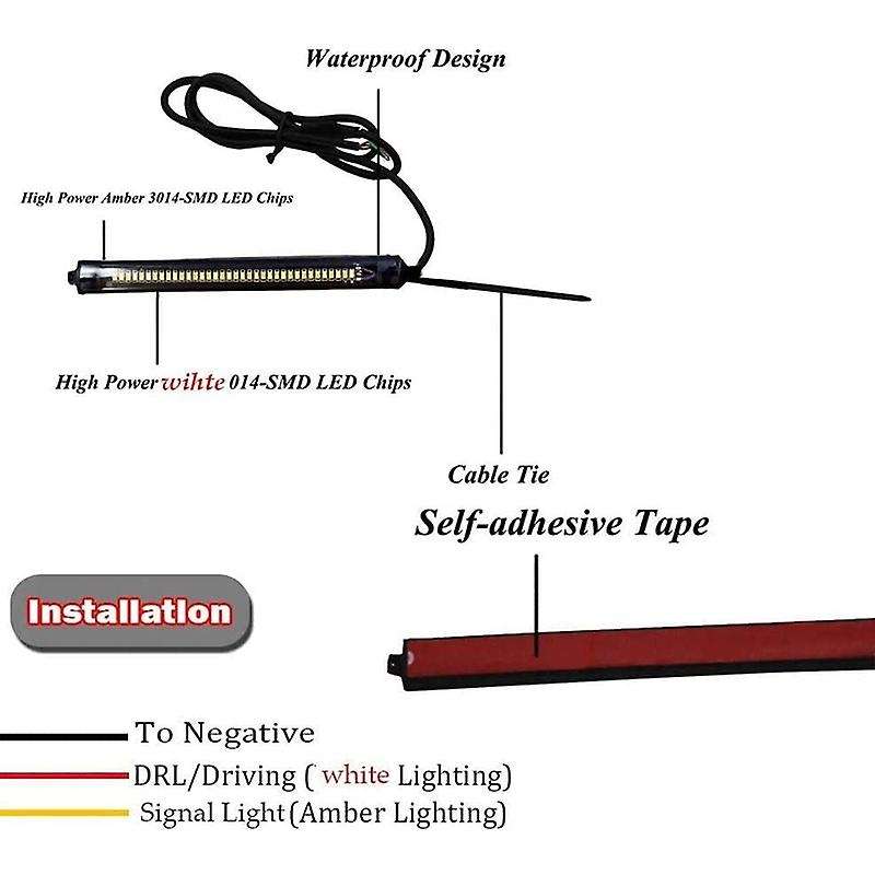 Flexible Switchback -Color White & Amber Motorcycle LED Fork Turn Signal DRL Daytime Running Light W