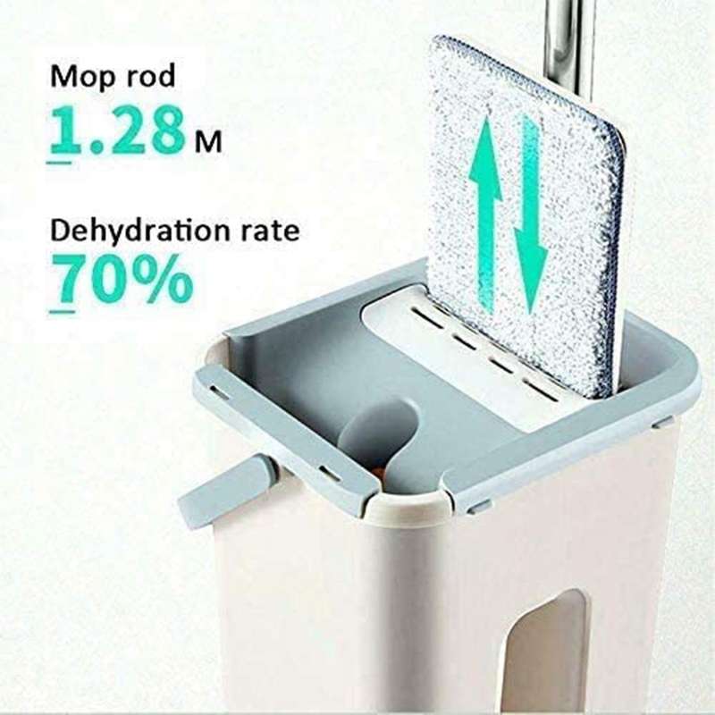 Floor Mop Set 360 Degree Rotation Telescopic Handle Self-Cleaning Flat Mop with Microfibre Pads and
