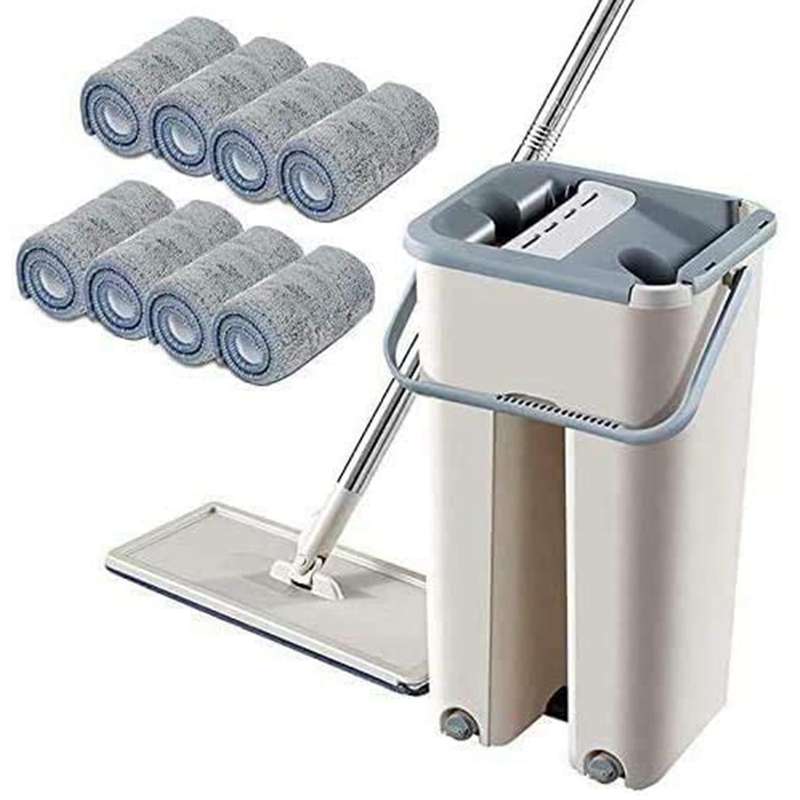 Floor Mop Set 360 Degree Rotation Telescopic Handle Self-Cleaning Flat Mop with Microfibre Pads and