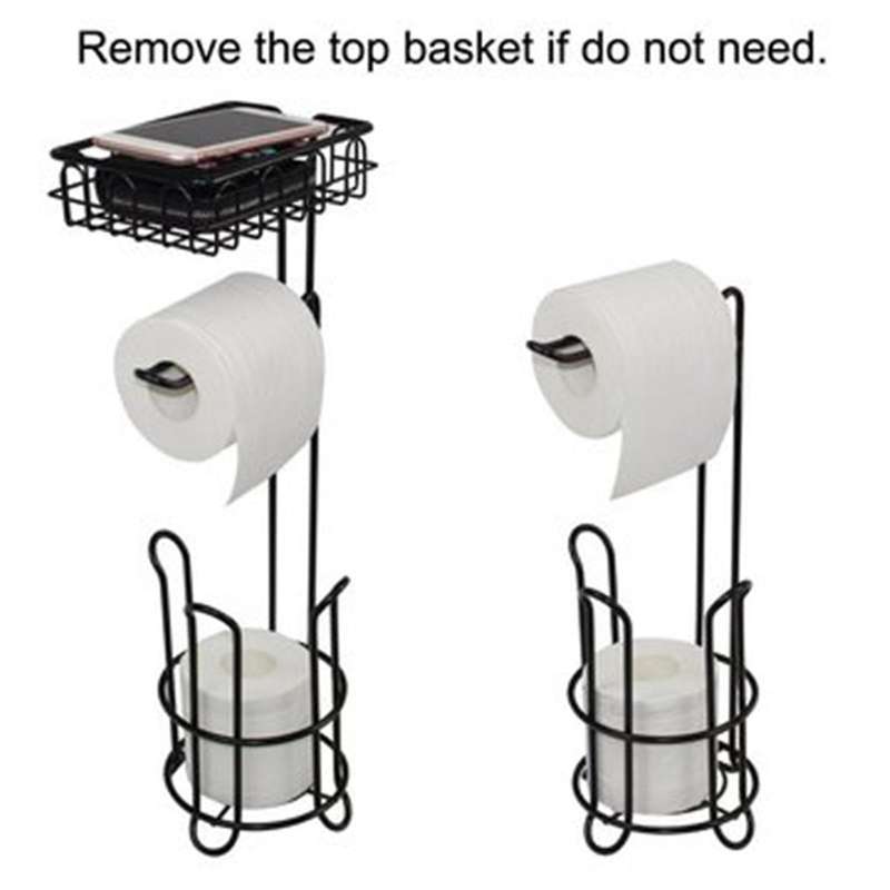 Floor Standing Metal Paper Roll Towel Holder Stand Organizer Toilet Paper Rack Vertical Storage Bas