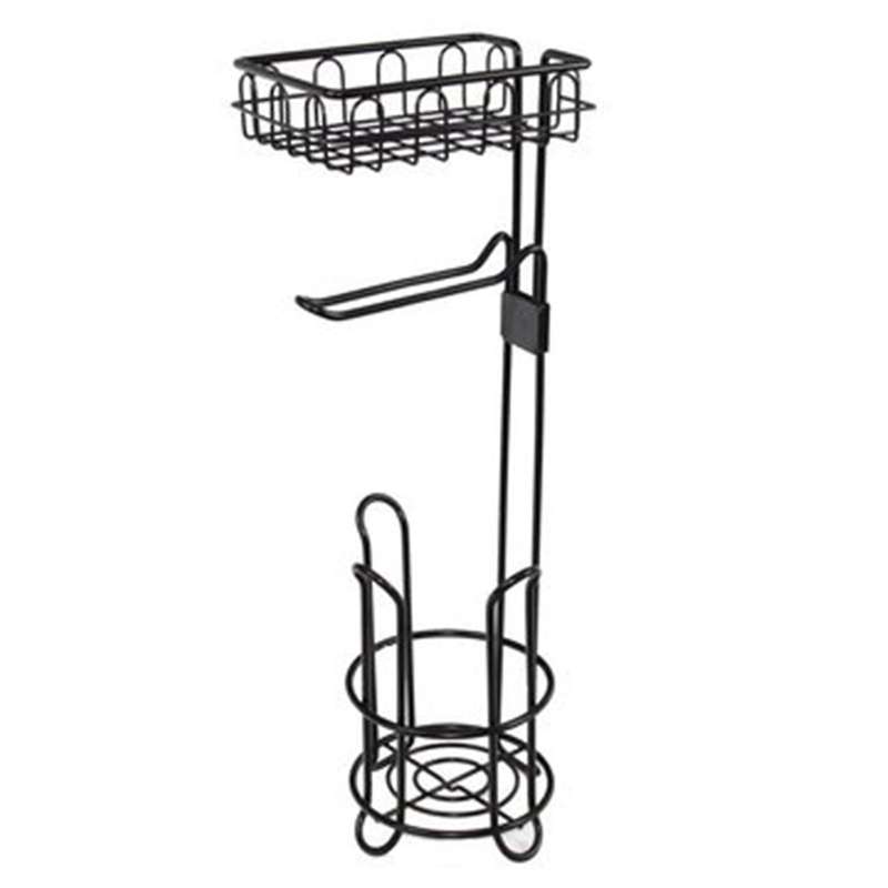 Floor Standing Metal Paper Roll Towel Holder Stand Organizer Toilet Paper Rack Vertical Storage Bas