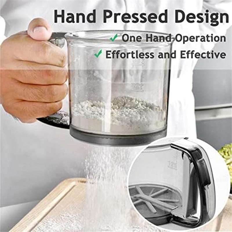 Flour Sifter for Baking, Flour Sifter, Fine Mesh with Hand Press Design, Portable Manual Sifter for
