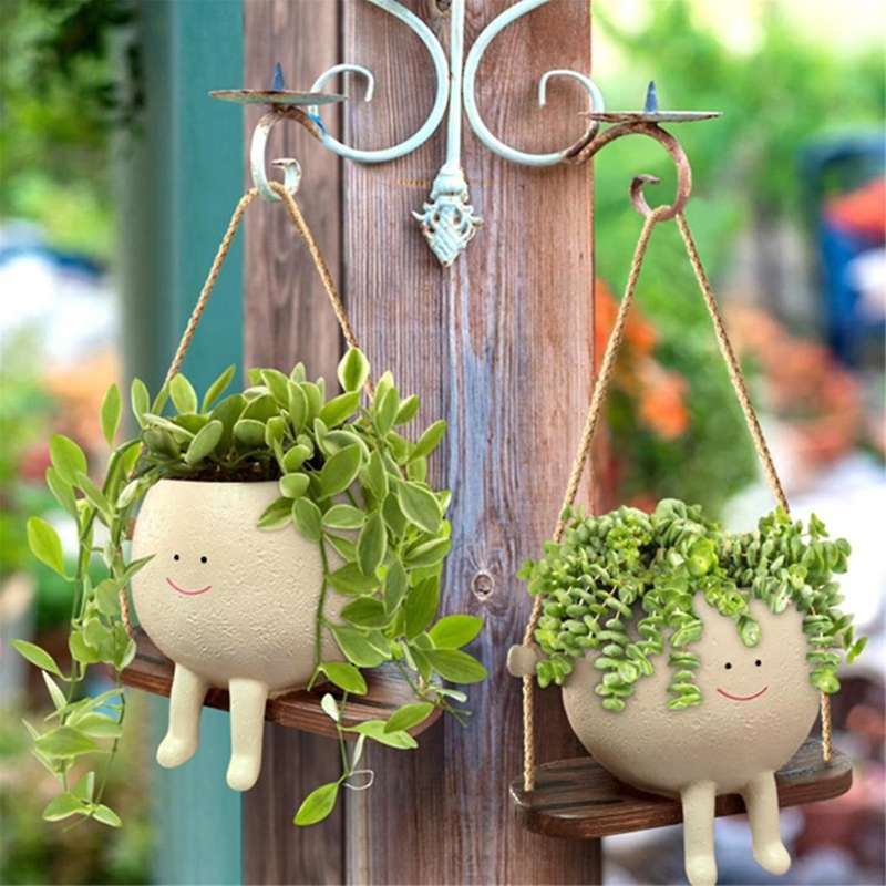 Flower Pot Wall Planter Swing Face Planter Pot Resin Smiling Face Planter Wall Hanging Head Planter