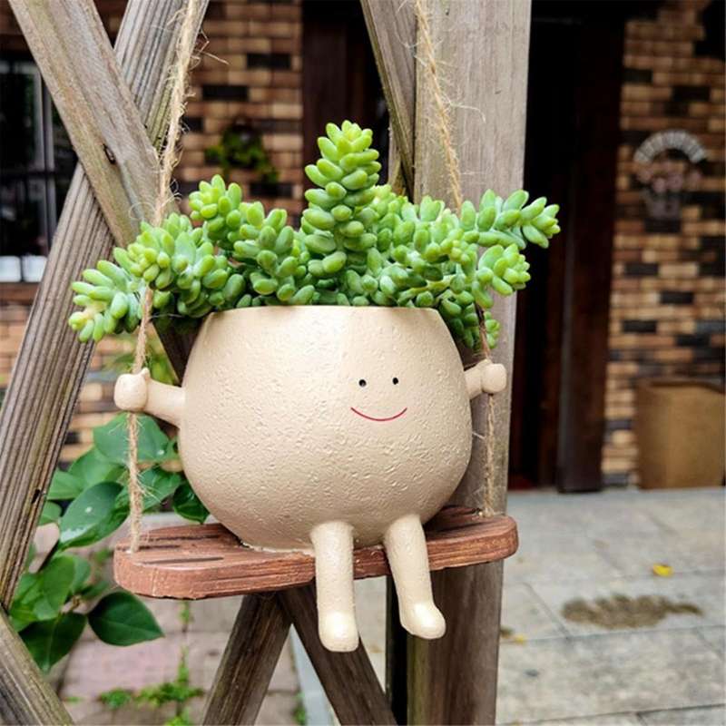 Flower Pot Wall Planter Swing Face Planter Pot Resin Smiling Face Planter Wall Hanging Head Planter