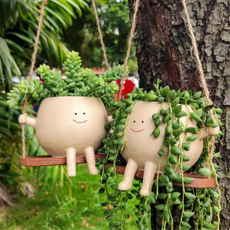 Flower Pot Wall Planter Swing Face Planter Pot Resin Smiling Face Planter Wall Hanging Head Planter