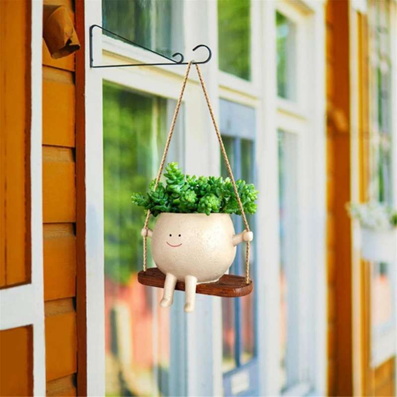 Flower Pot Wall Planter Swing Face Planter Pot Resin Smiling Face Planter Wall Hanging Head Planter