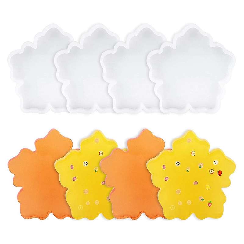 Flower Coaster Resin ,4PCS Silicone Epoxy Coaster Mold for Making Faux Slices,Candle Holder,DIY Home