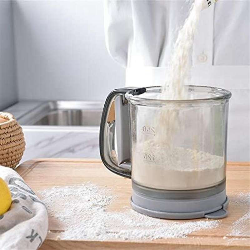 Flour Sifter, Fine Mesh Baking Sifter Cup Semi Automatic Handheld Flour Shaker Sugar Sifter
