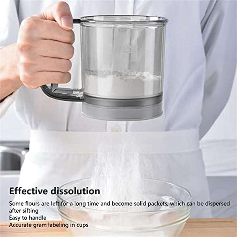 Flour Sifter, Fine Mesh Baking Sifter Cup Semi Automatic Handheld Flour Shaker Sugar Sifter