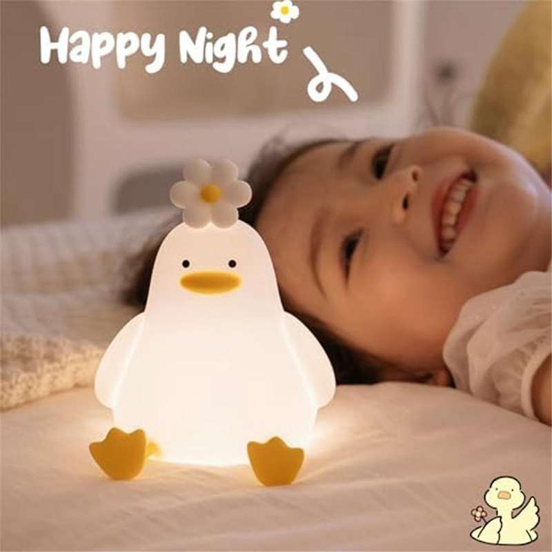 Flower Duck Night Light,3 Colors Silicone Night Lights,1200mah Rechargeable Cute Lamp, Timer Night L