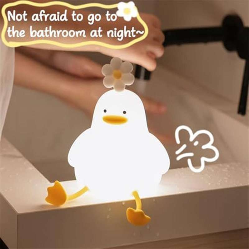 Flower Duck Night Light,3 Colors Silicone Night Lights,1200mah Rechargeable Cute Lamp, Timer Night L