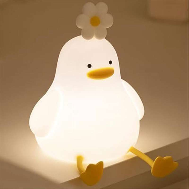 Flower Duck Night Light,3 Colors Silicone Night Lights,1200mah Rechargeable Cute Lamp, Timer Night L
