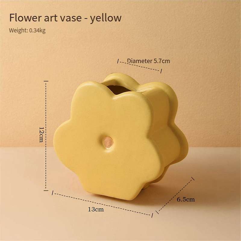 Flower-shaped Ceramic Vase for Living Room,kitchen,office, Geometric Decor, Yellow