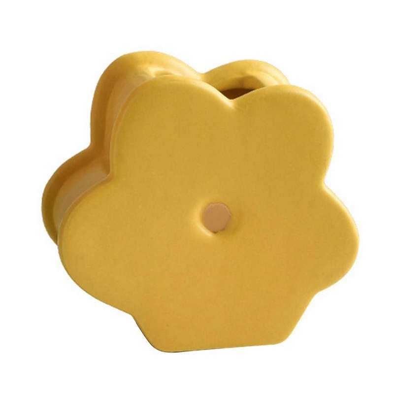 Flower-shaped Ceramic Vase for Living Room,kitchen,office, Geometric Decor, Yellow