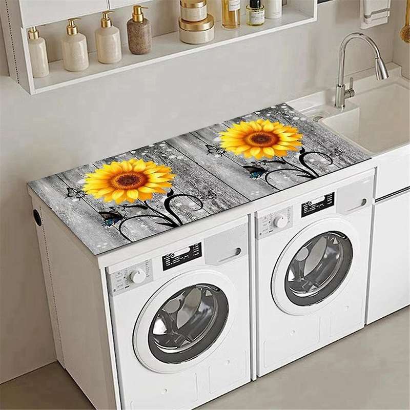 Flowers Washer Dryer Dust Cover Mat for Top Washing Machine Dust Cover Pad Fast Drying Absorbent Mat