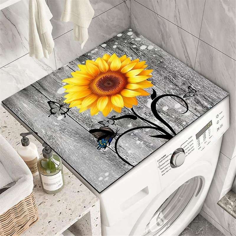 Flowers Washer Dryer Dust Cover Mat for Top Washing Machine Dust Cover Pad Fast Drying Absorbent Mat